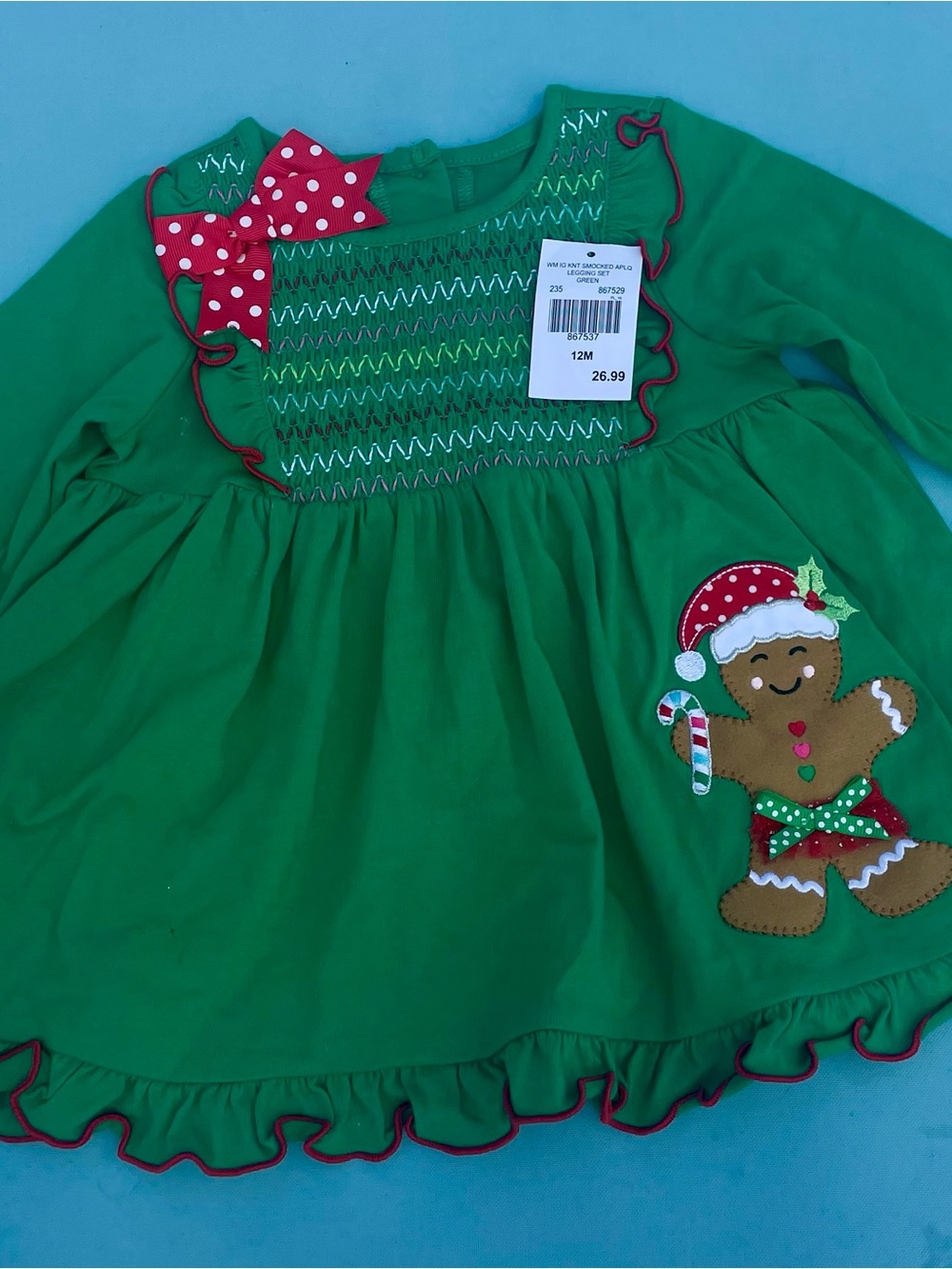 Good Lad Green Christmas Gingerbread Dress with Red Accents